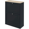 Slim Shoe Storage Cabinet – 2 Flip Drawers, Adjustable Shelves, Black