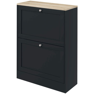 Slim Shoe Storage Cabinet – 2 Flip Drawers, Adjustable Shelves, Black