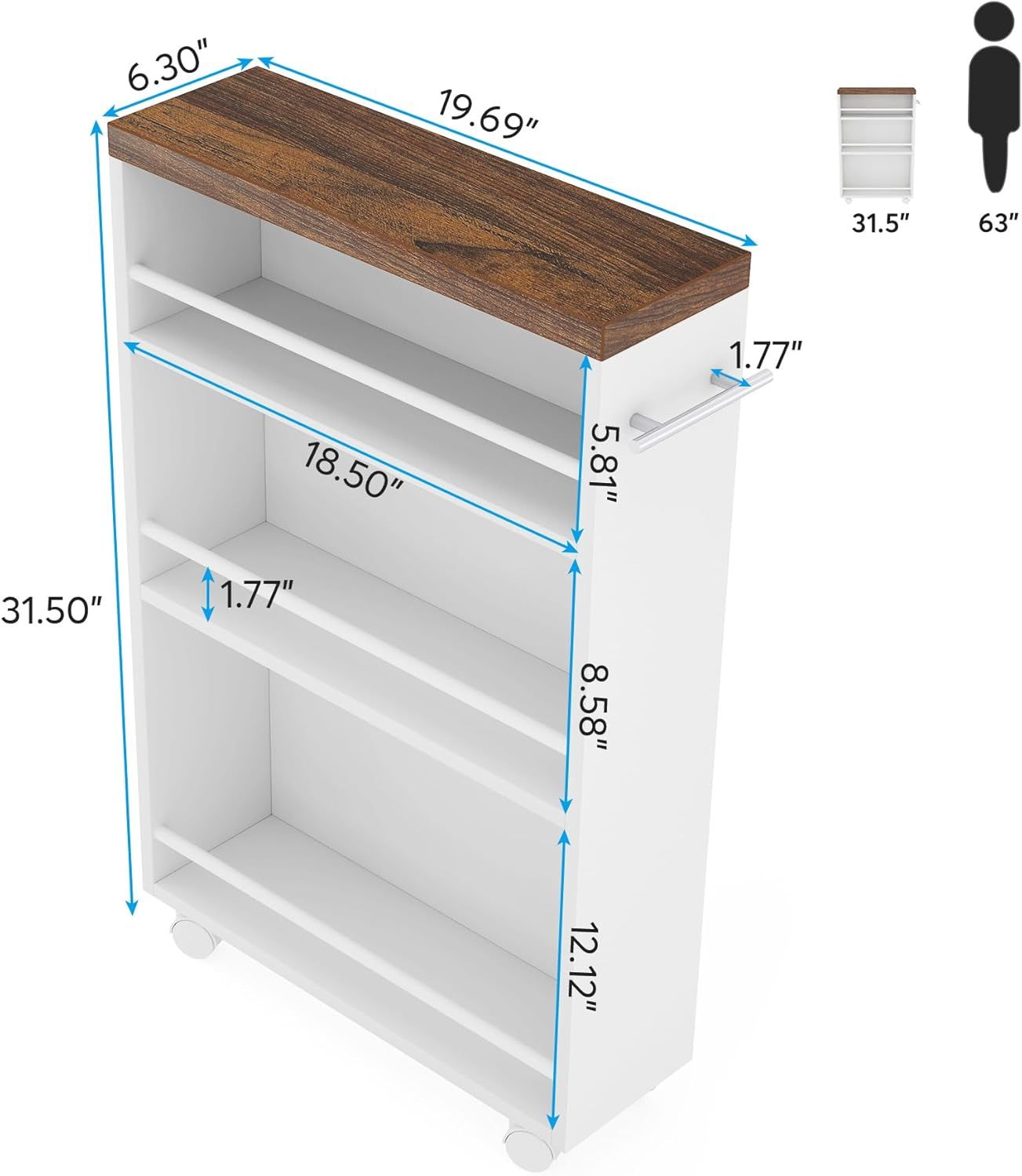 Slim Rolling Utility Cart for Narrow Spaces