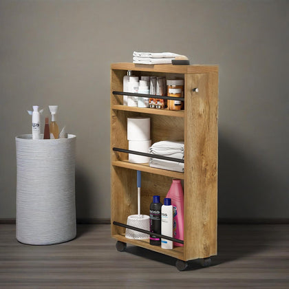 Slim Storage Cart, Rolling Narrow Kitchen Cart on Wheels for Small Place, 4-Tier Slide Out Slim Util