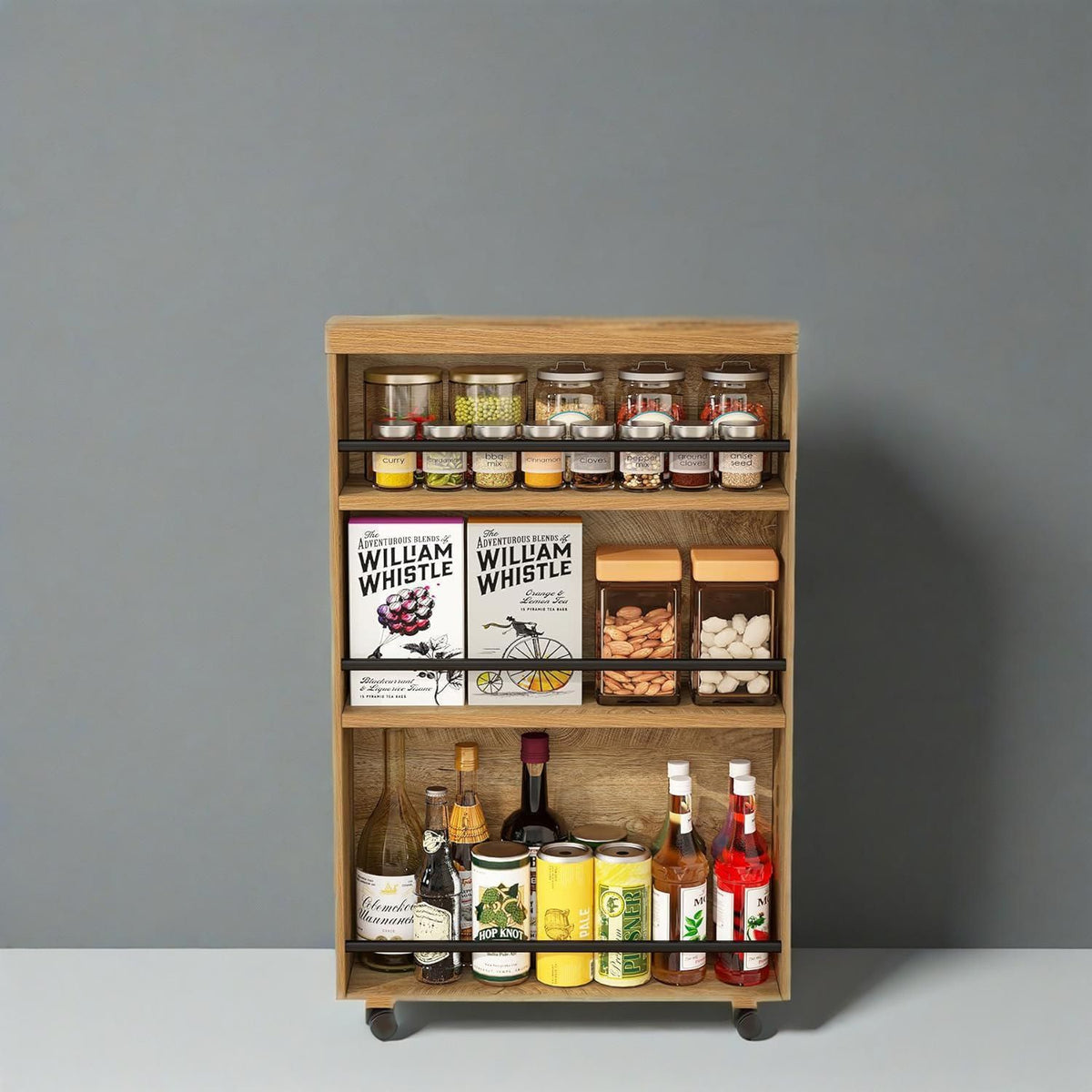 Slim Storage Cart, Rolling Narrow Kitchen Cart on Wheels for Small Place, 4-Tier Slide Out Slim Util