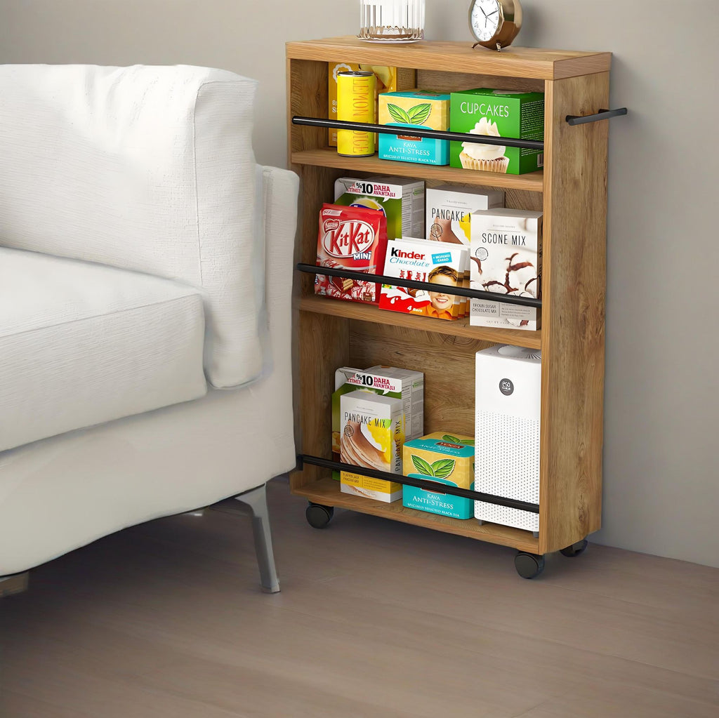 Slim Storage Cart, Rolling Narrow Kitchen Cart on Wheels for Small Place, 4-Tier Slide Out Slim Util