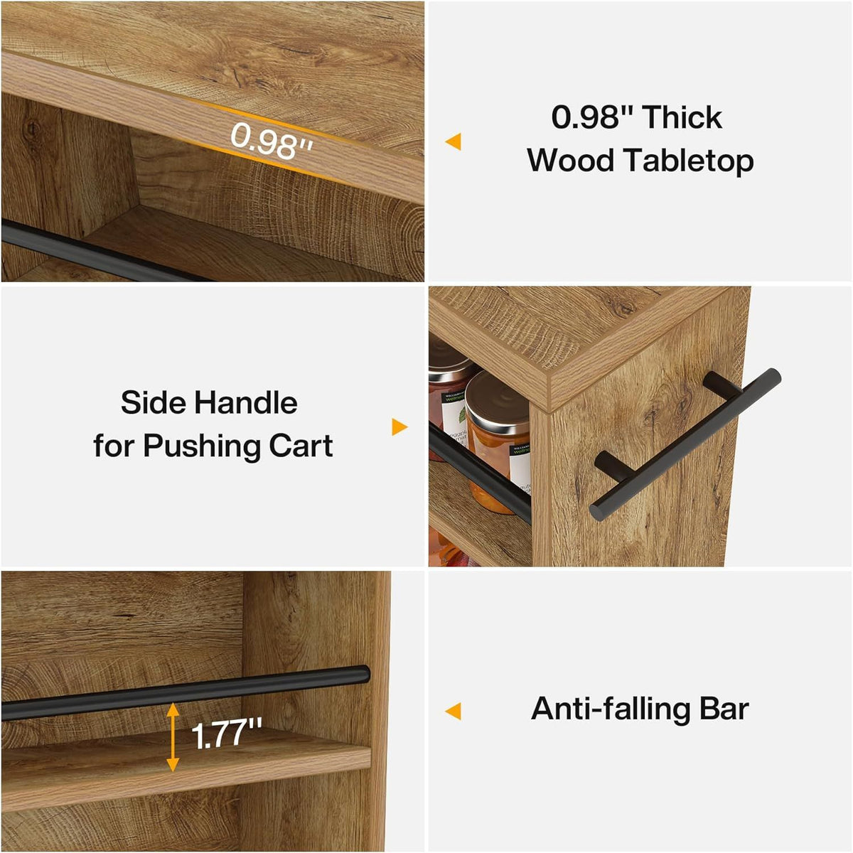 Slim Storage Cart, Rolling Narrow Kitchen Cart on Wheels for Small Place, 4-Tier Slide Out Slim Util