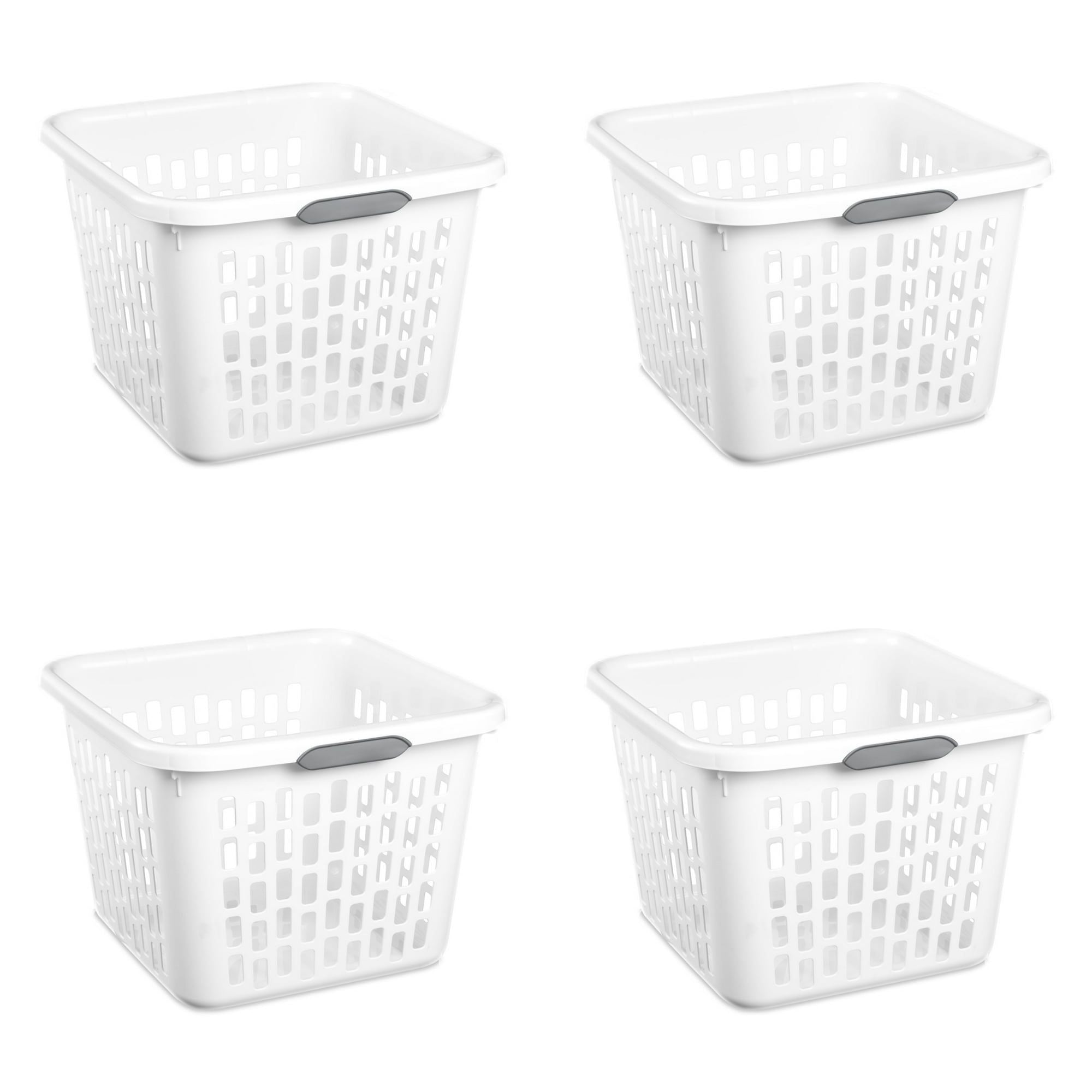 Small 1.5 Bushel Square Plastic Laundry Basket with 2 Comfort Grip Handles, White, 6 Pack