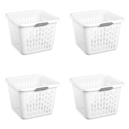 Small 1.5 Bushel Square Plastic Laundry Basket with 2 Comfort Grip Handles, White, 6 Pack