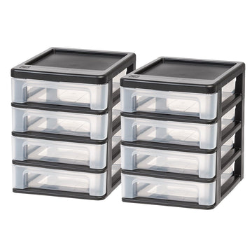 Compact 4-Drawer Desktop Organizer, Black-Clear Set of 2 – Stackable Storage