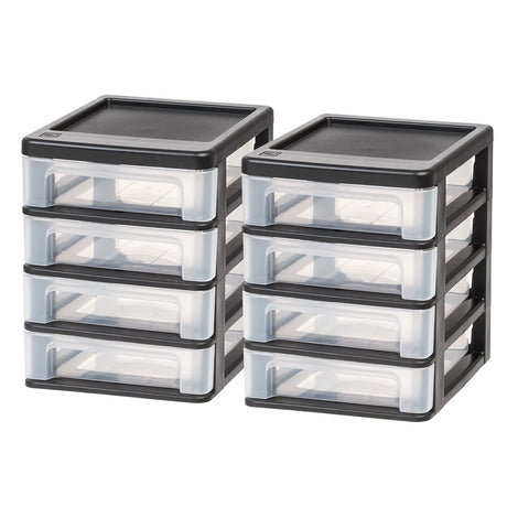 Compact 4-Drawer Desktop Organizer, Black-Clear Set of 2 – Stackable Storage