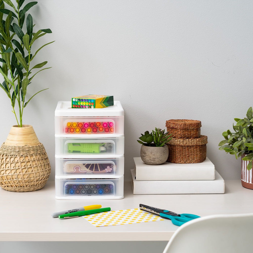 4-Drawer Desktop Organizer with Smooth Glide Drawers and Stackable Design