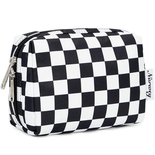 Small Checkered Makeup Bag With Zipper and Inner Compartments