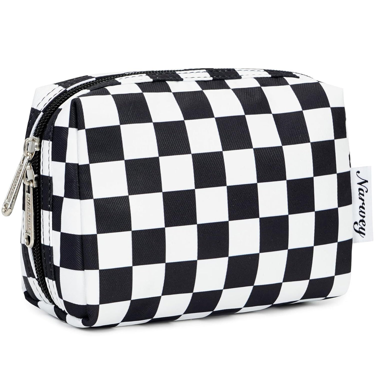 Small Checkered Makeup Bag With Zipper and Inner Compartments