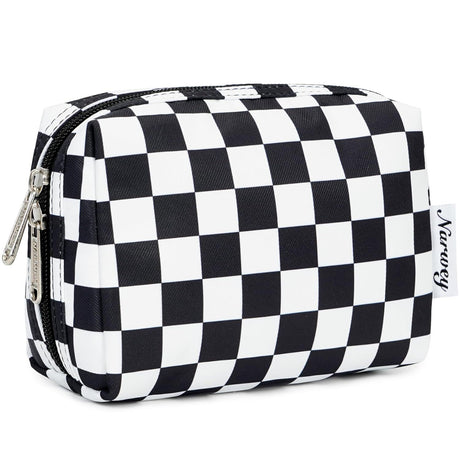 Small Checkered Makeup Bag With Zipper and Inner Compartments