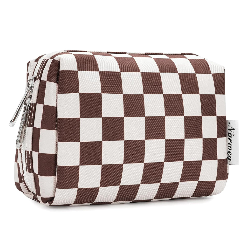 Small Checkered Makeup Bag With Zipper Compartments