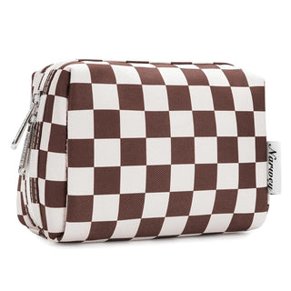 Small Checkered Makeup Bag With Zipper Compartments