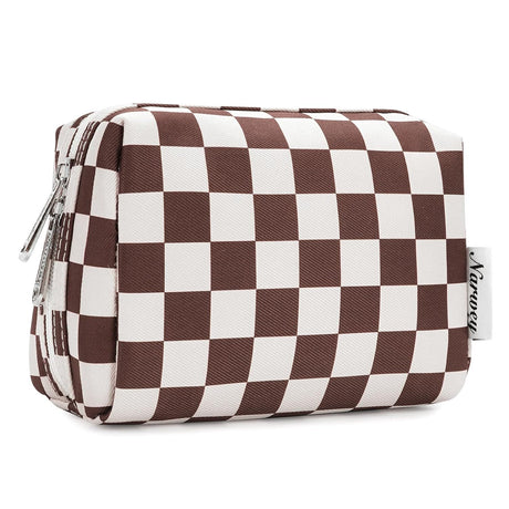 Small Checkered Makeup Bag With Zipper Compartments