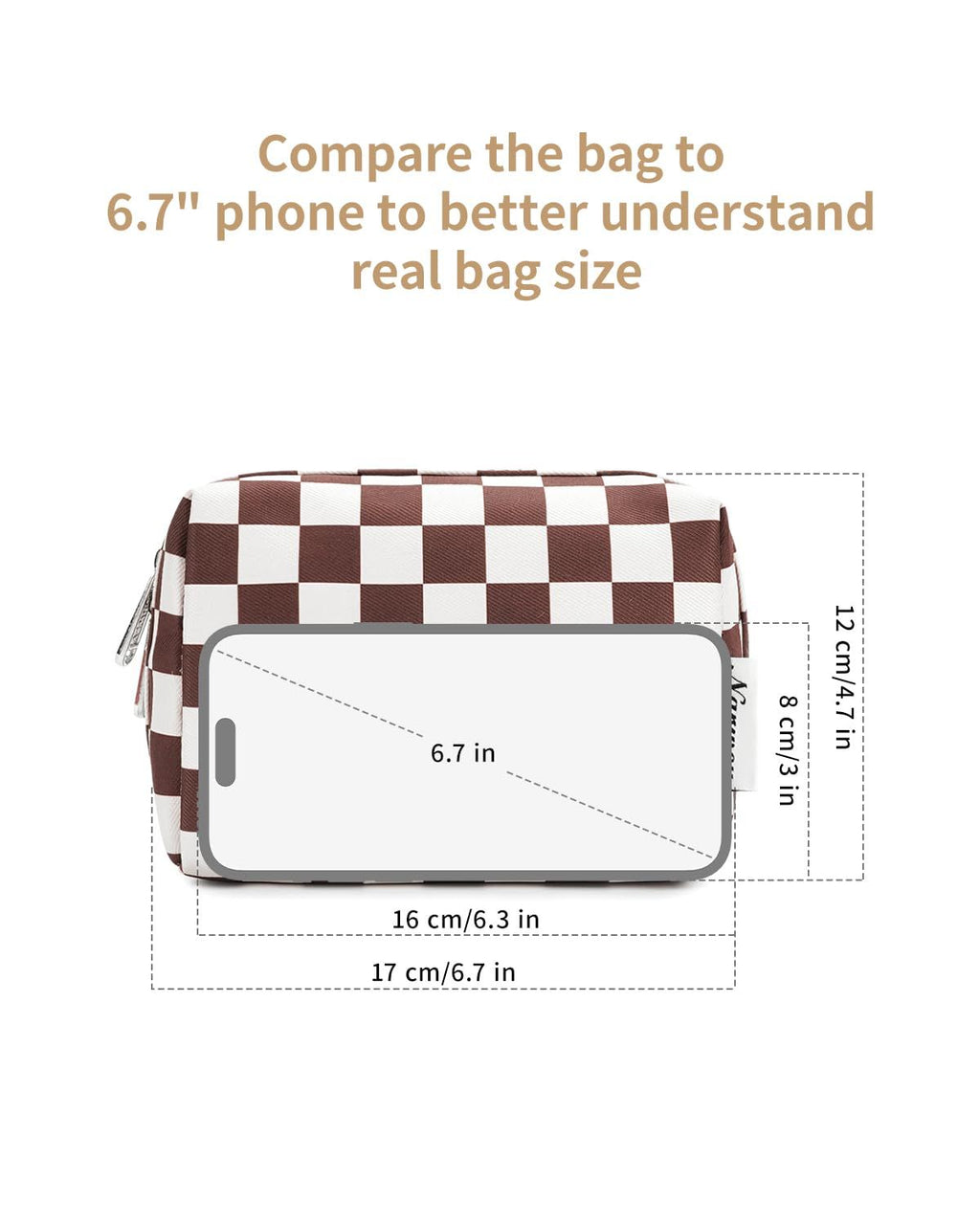 Small Checkered Makeup Bag With Zipper Compartments