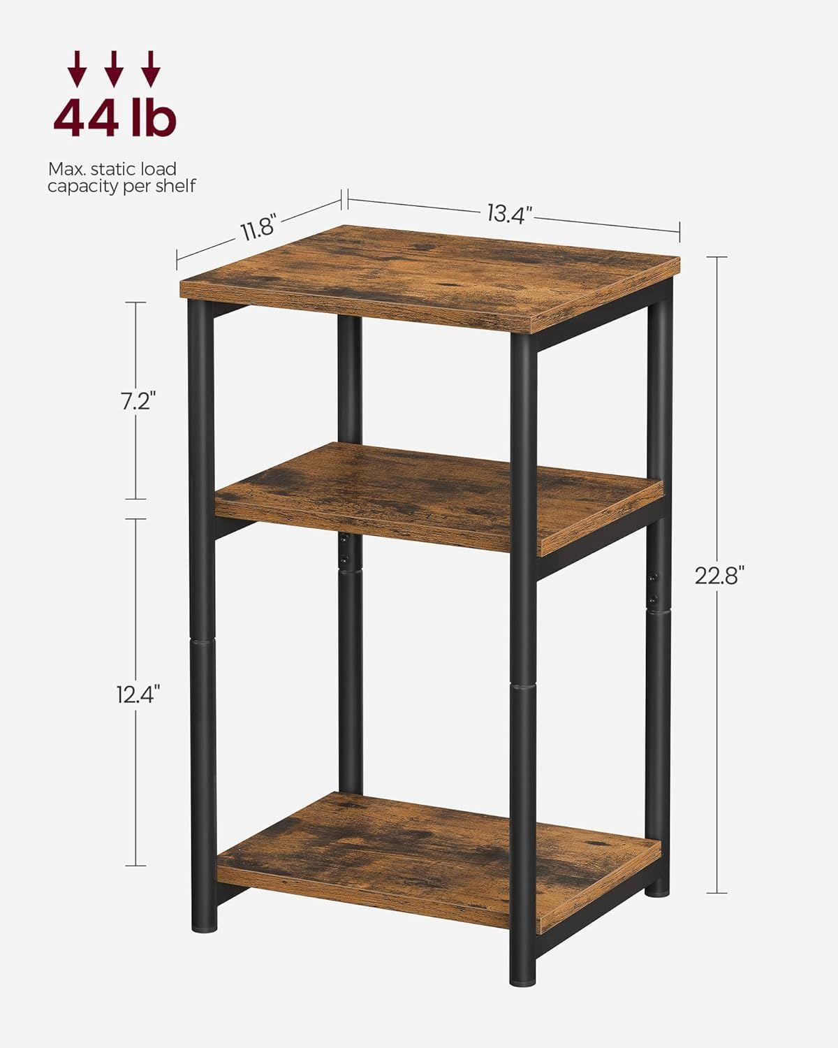 3-Tier End Table for Small Spaces – Rustic Brown and Black