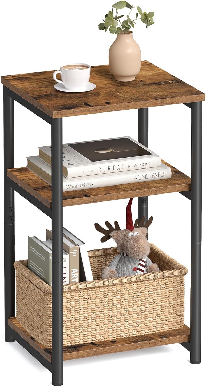 3-Tier End Table for Small Spaces – Rustic Brown and Black