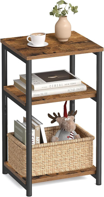 3-Tier End Table for Small Spaces – Rustic Brown and Black