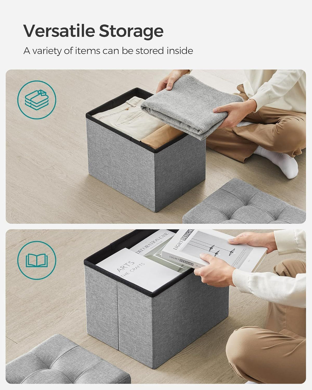 Storage Ottoman with Extra Space for Clothes and Magazines