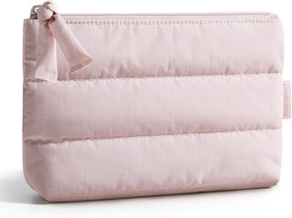 Small Makeup Bag, Puffy Portable Cosmetic Pouch with Charm Zipper, Water-Resistant Travel