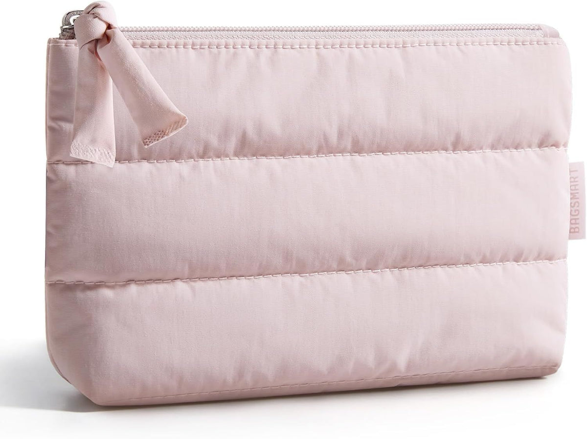 Small Makeup Bag, Puffy Portable Cosmetic Pouch with Charm Zipper, Water-Resistant Travel