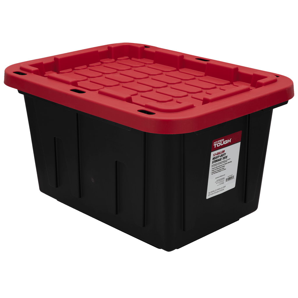Small Storage Bin with Snap-On Lid, Black and Red – 4 Pack