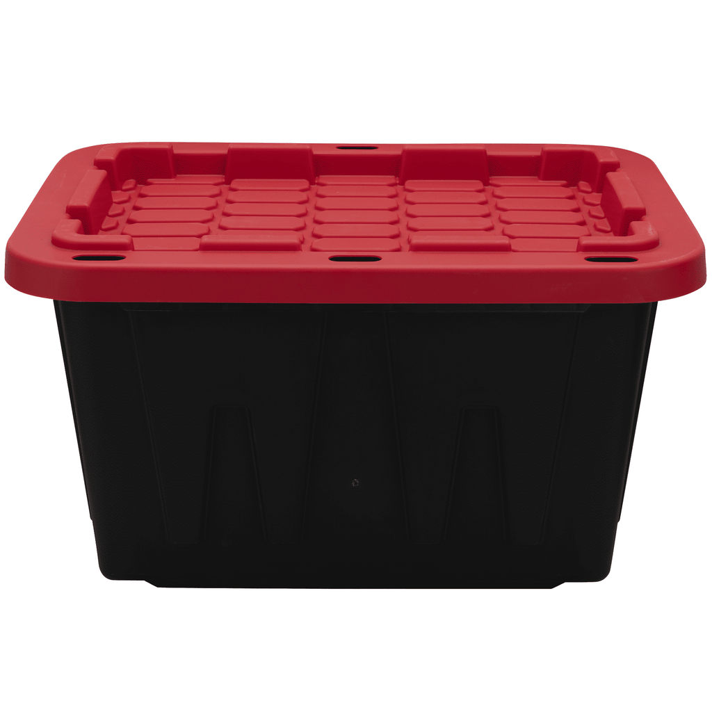 Small Storage Bin with Snap-On Lid, Black and Red – 4 Pack