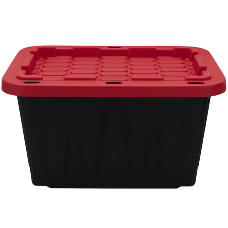 Small Storage Bin with Snap-On Lid, Black and Red – 4 Pack