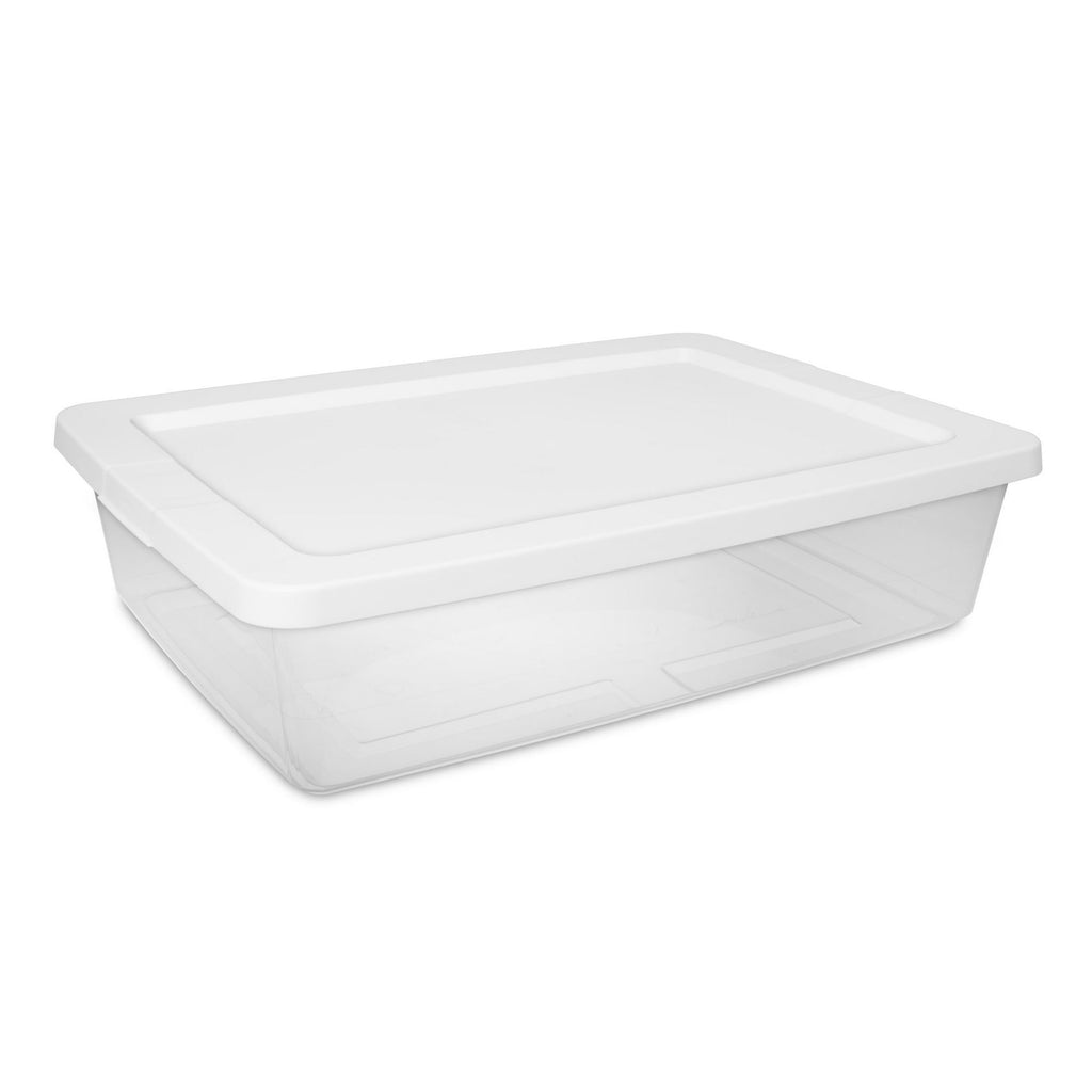 28 Quart Clear Plastic Storage Container with Snap-On Lid, White 6 Pack