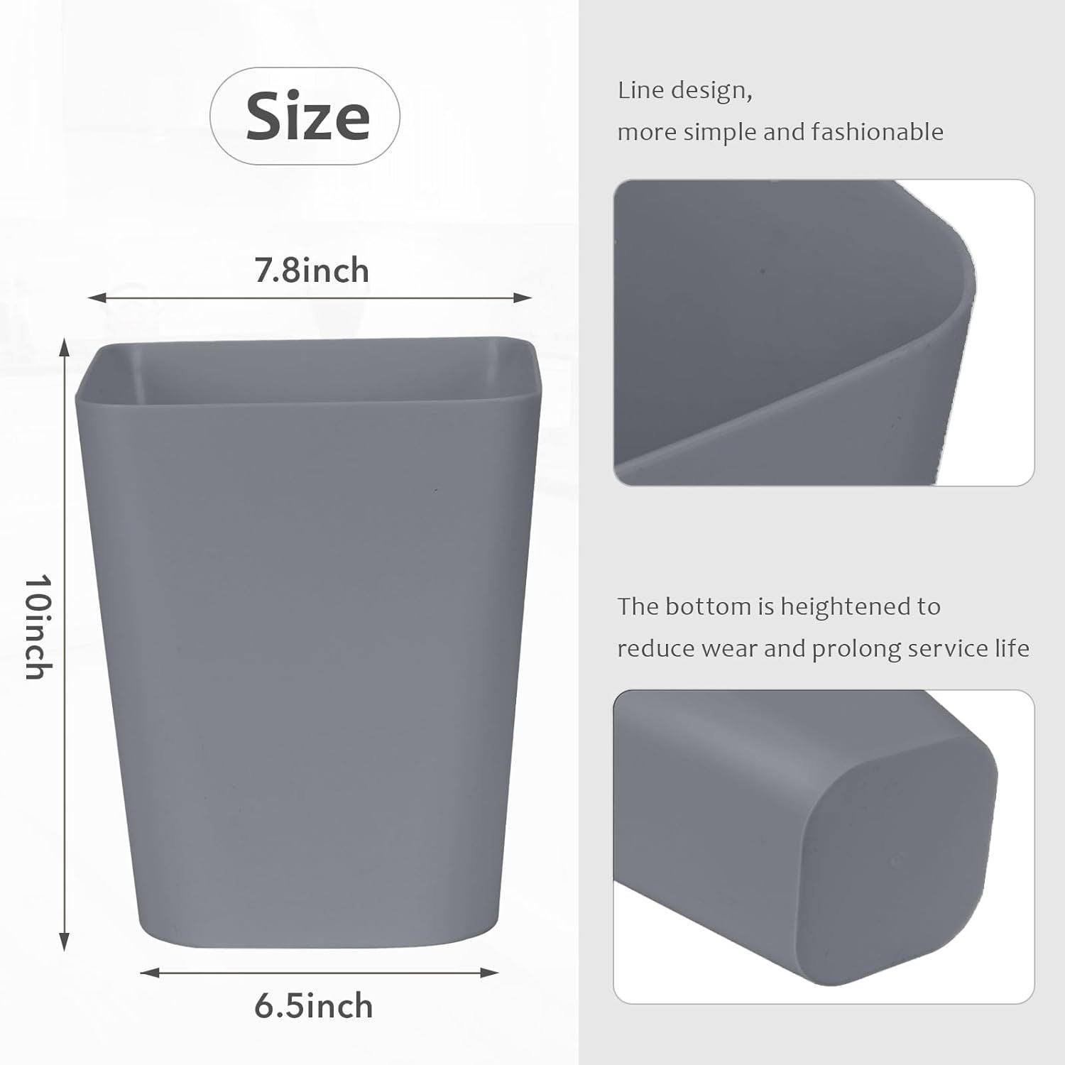 Compact 1.8 Gallon Waste Basket for Home and Office