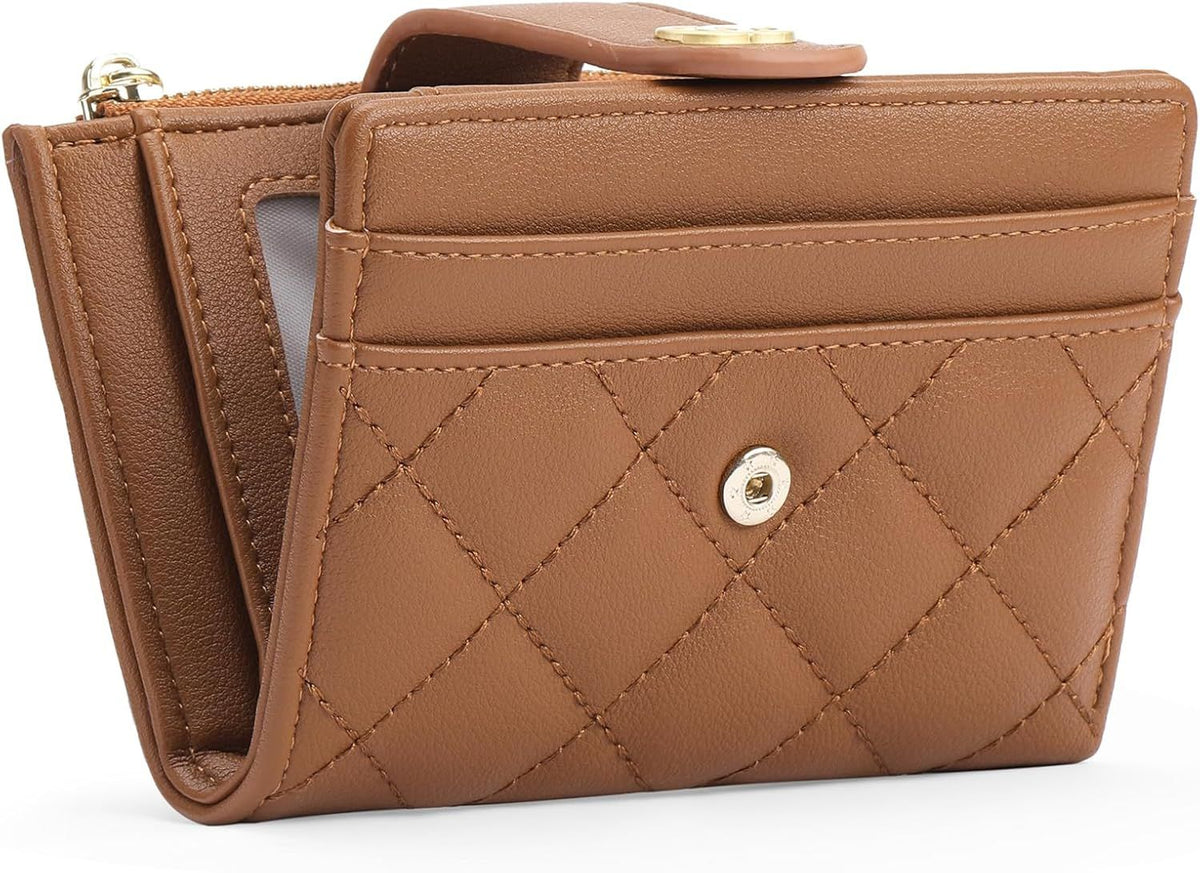 Small Bifold Wallet for Women with Zipper Pocket and ID Window
