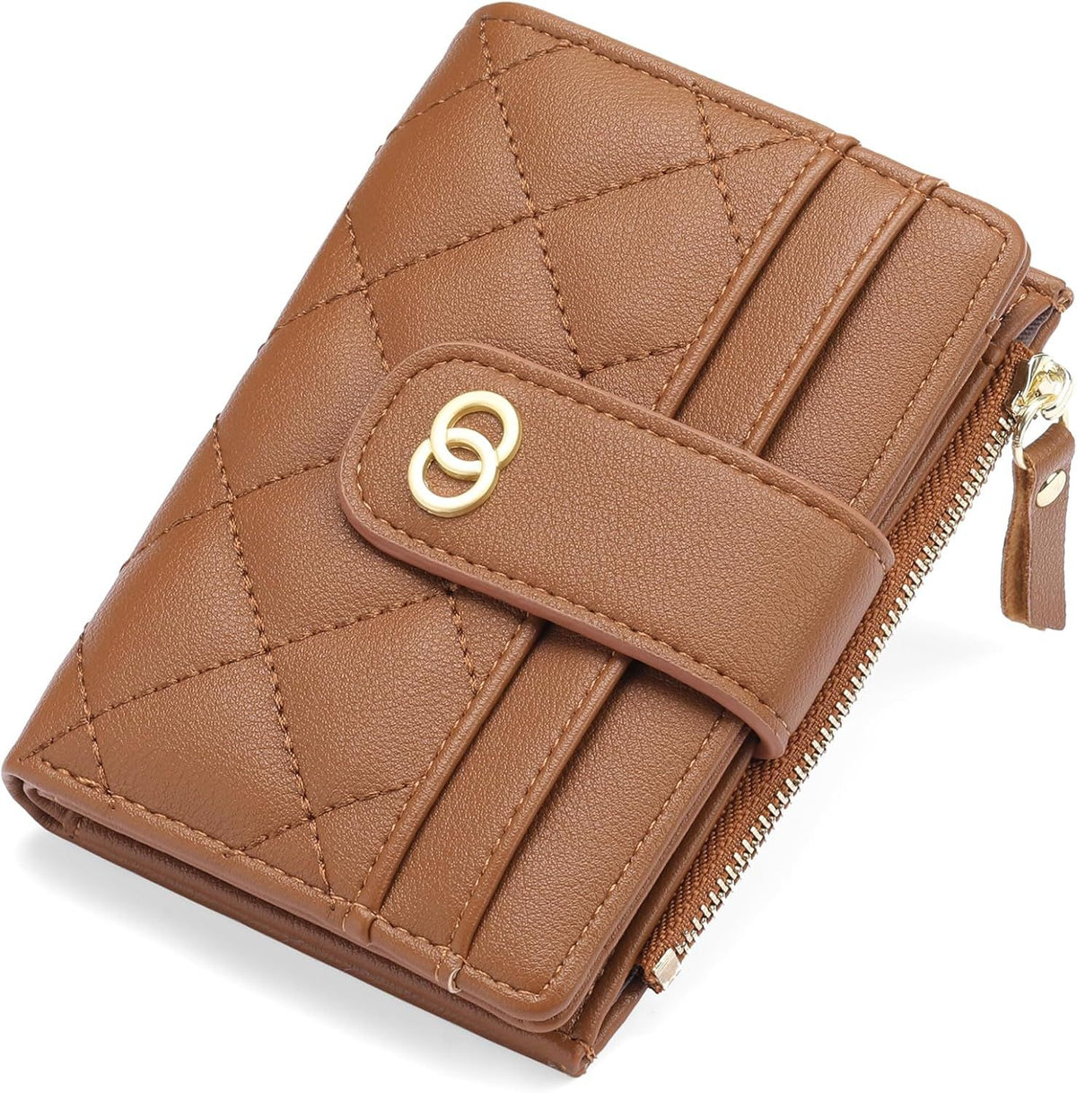 Small Bifold Wallet for Women with Zipper Pocket and ID Window