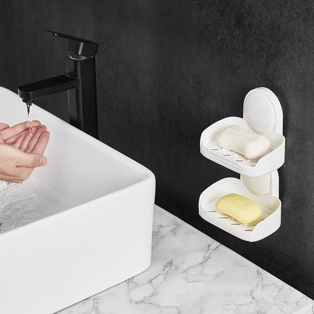 Double Layer Soap Holder with Strong Suction – Drill-Free Wall Mount for Shower