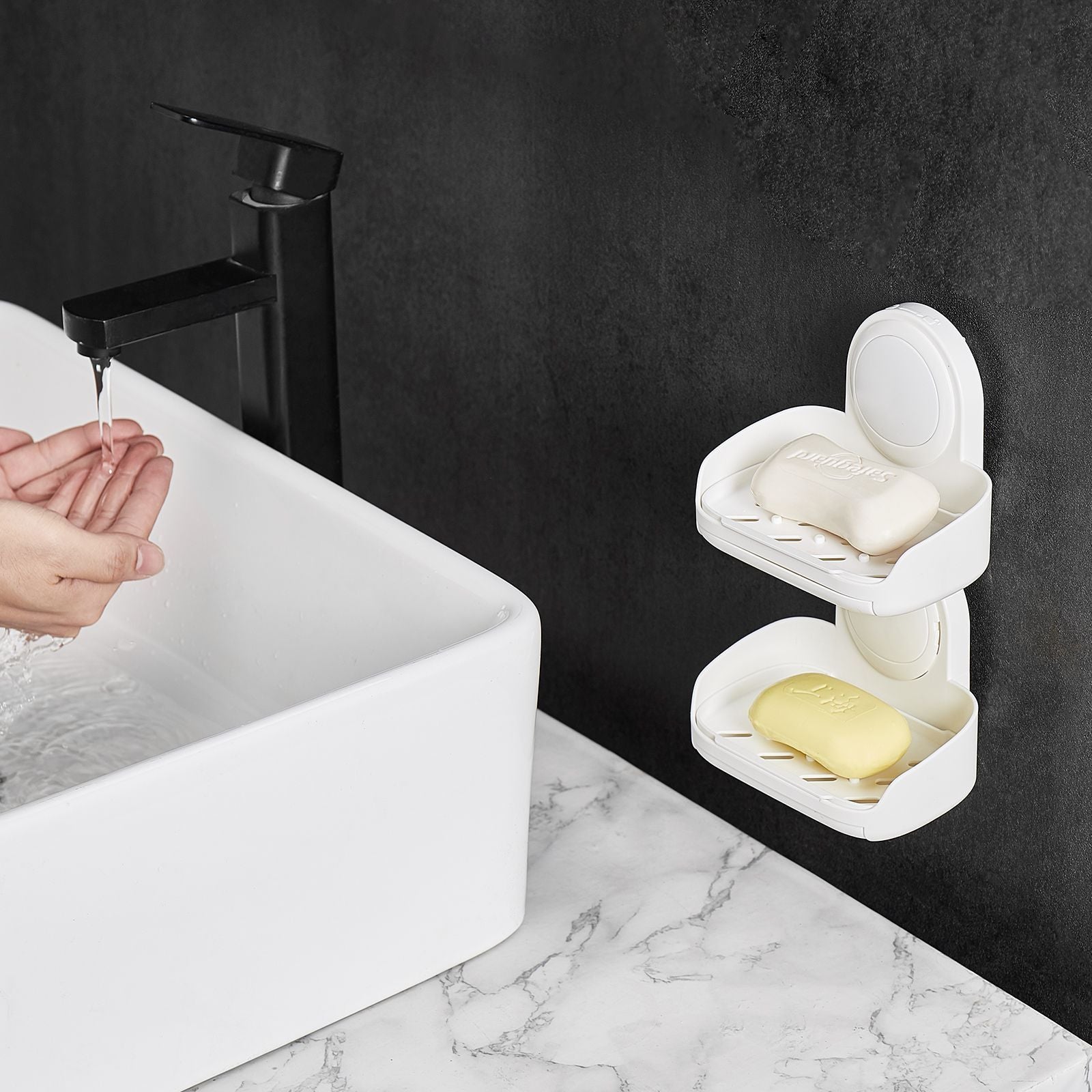 Double Layer Soap Holder with Strong Suction – Drill-Free Wall Mount for Shower