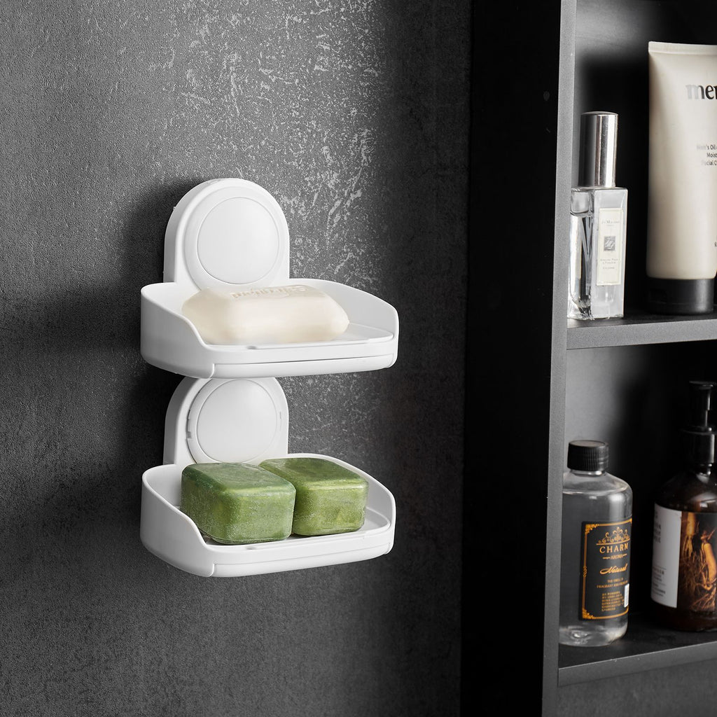 Double Layer Soap Holder with Strong Suction – Drill-Free Wall Mount for Shower