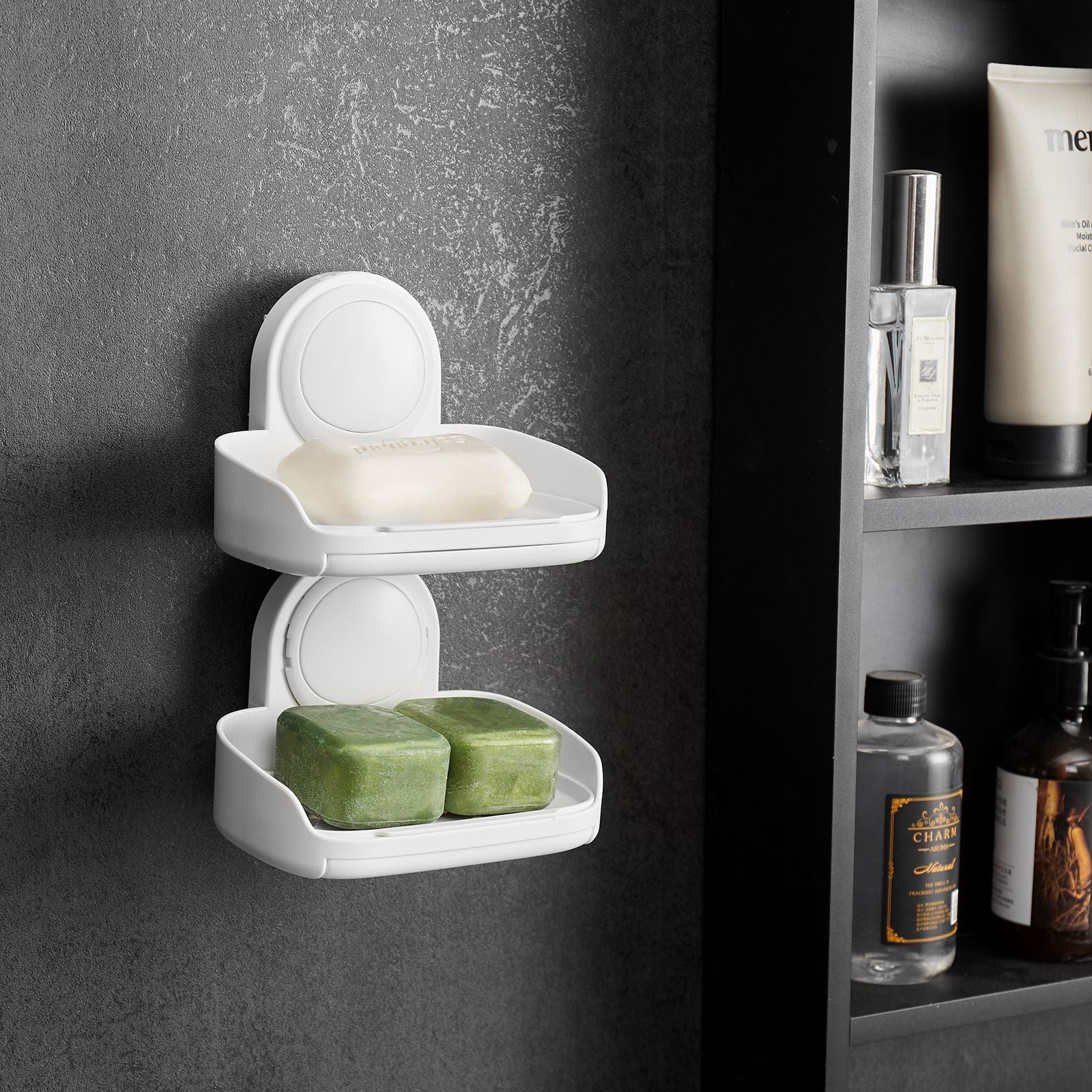 Double Layer Soap Holder with Strong Suction – Drill-Free Wall Mount for Shower
