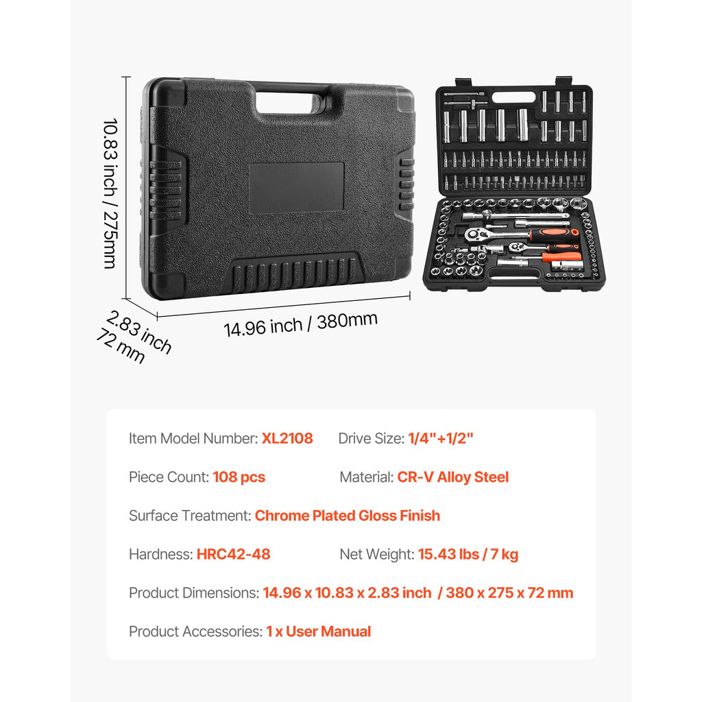 108-Piece Metric Socket Set (4-) with Storage Case for Automotive Repair