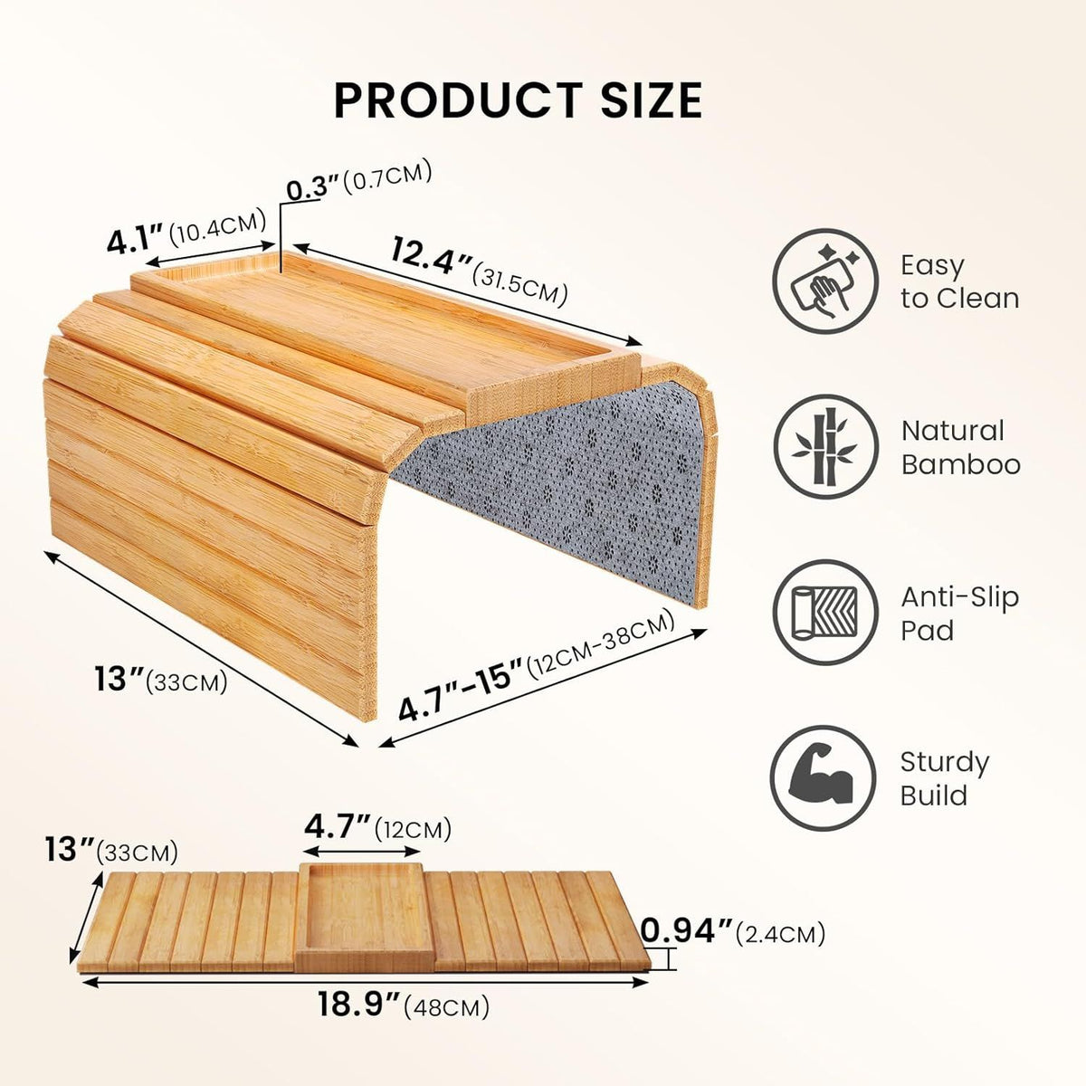 Bamboo Folding Sofa Arm Tray – Convenient Couch Armrest Organizer