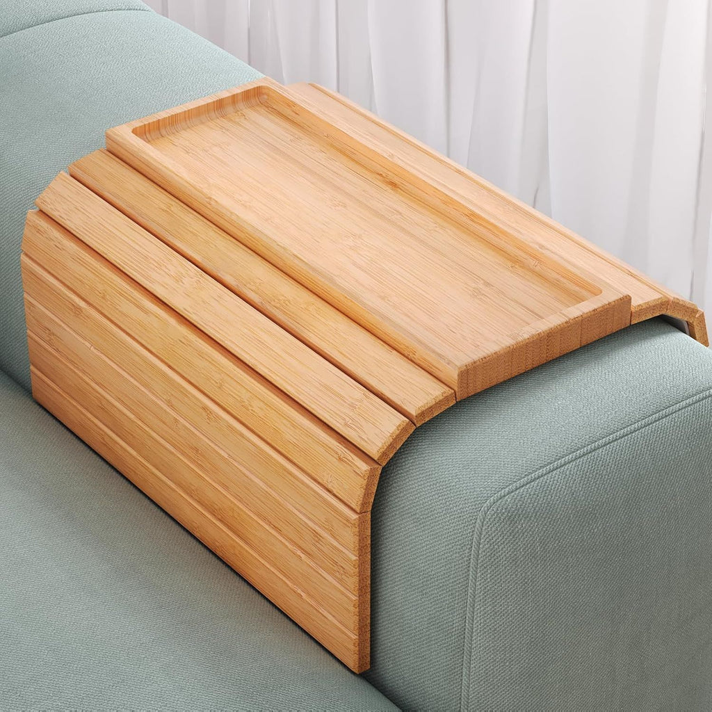 Bamboo Folding Sofa Arm Tray – Convenient Couch Armrest Organizer