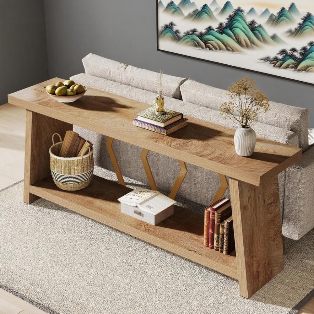2-Tier Narrow Console Table – Extra Long Sofa Table with Double Display Space