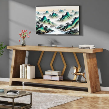 2-Tier Narrow Console Table – Extra Long Sofa Table with Double Display Space