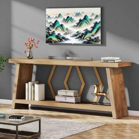 2-Tier Narrow Console Table – Extra Long Sofa Table with Double Display Space