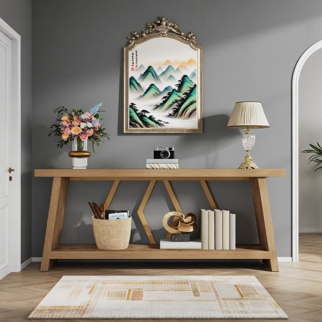 2-Tier Narrow Console Table – Extra Long Sofa Table with Double Display Space