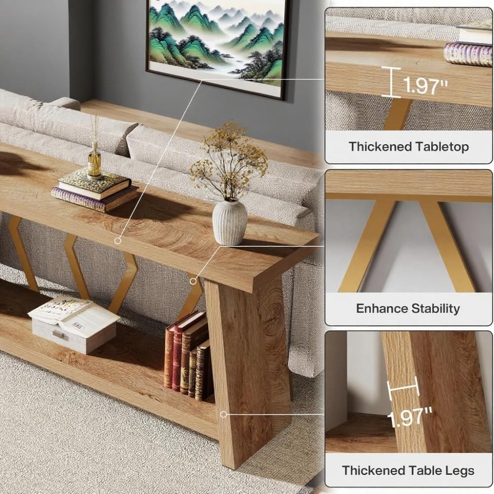 2-Tier Narrow Console Table – Extra Long Sofa Table with Double Display Space