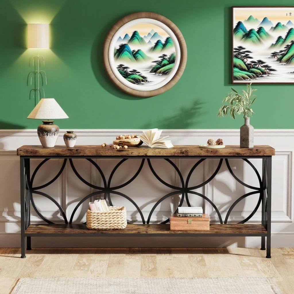 Industrial Sofa Table with Storage – Versatile for Behind Couch or Entryway