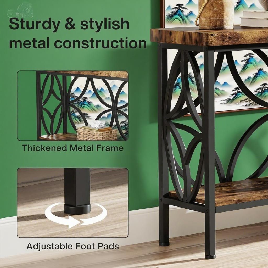 Industrial Sofa Table with Storage – Versatile for Behind Couch or Entryway