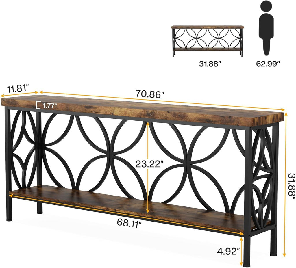 Industrial Sofa Table with Storage – Versatile for Behind Couch or Entryway