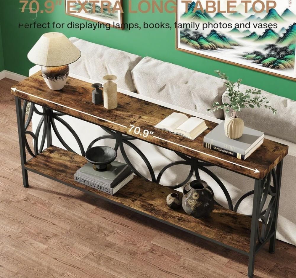 Industrial Sofa Table with Storage – Versatile for Behind Couch or Entryway