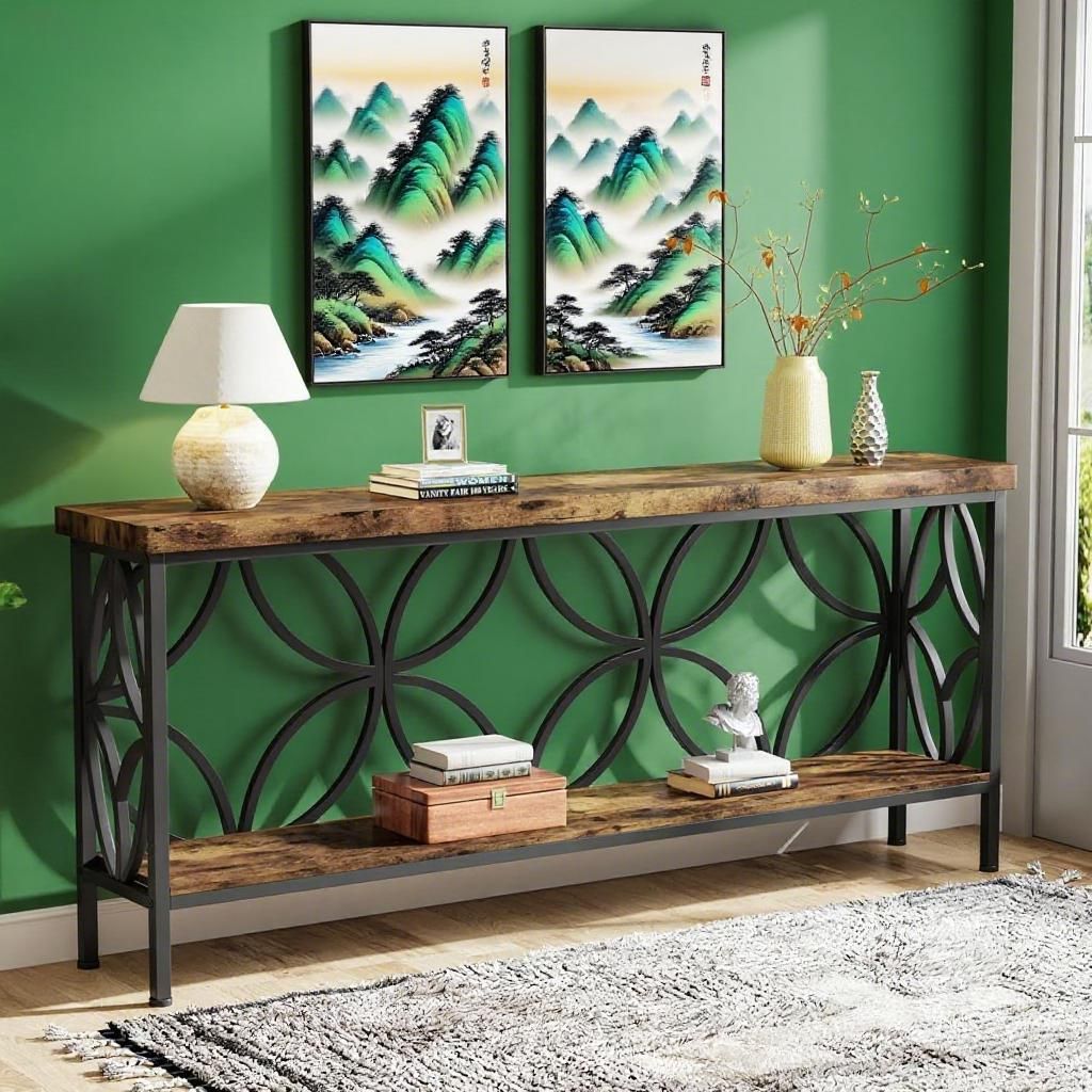 Industrial Sofa Table with Storage – Versatile for Behind Couch or Entryway