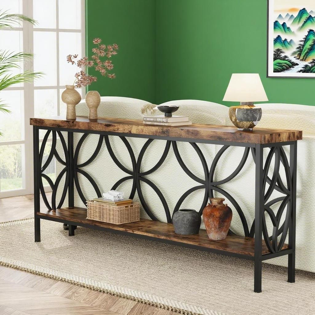 Industrial Sofa Table with Storage – Versatile for Behind Couch or Entryway
